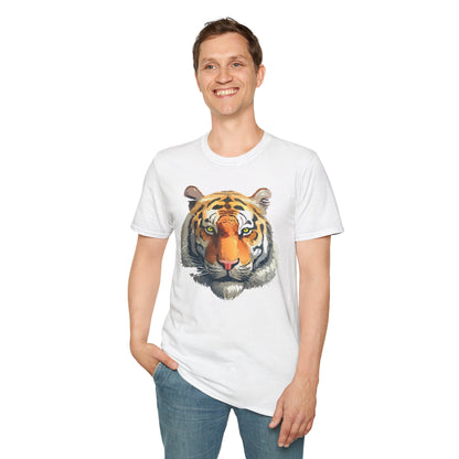 Tiger Print T Shirt Unisex Animal Tee 100 Percent Cotton Softstyle Gildan 64000