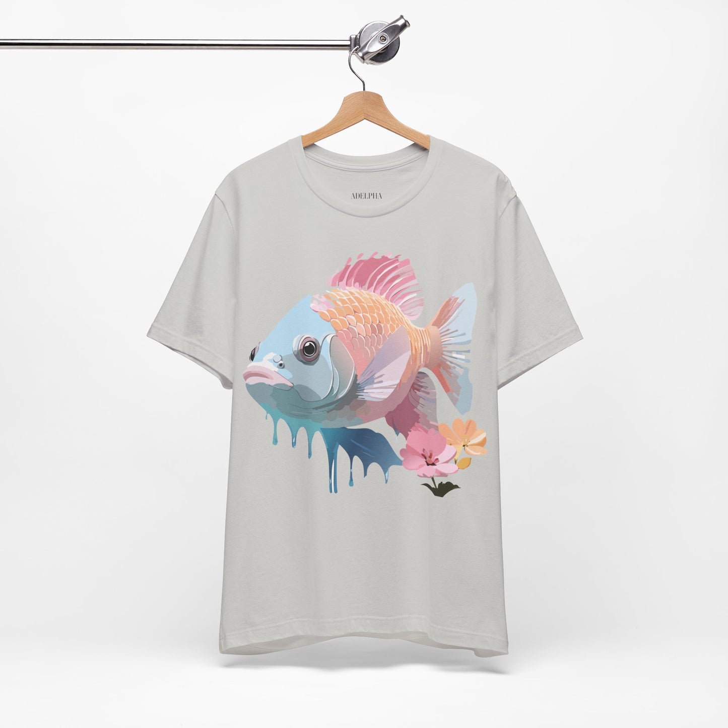 Natural Cotton Tee Shirt with Fish