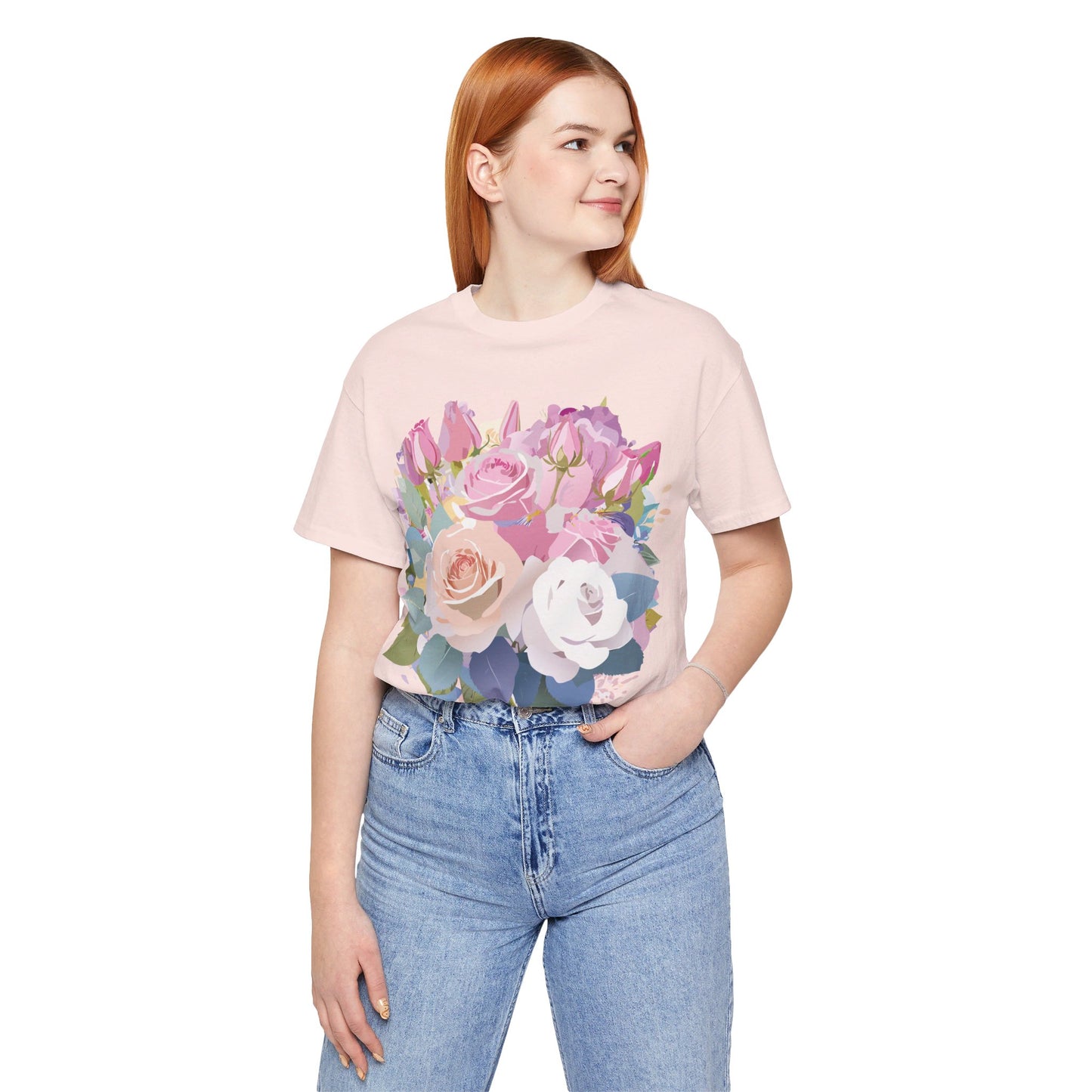 Natural Cotton Tee Shirt with Flowers