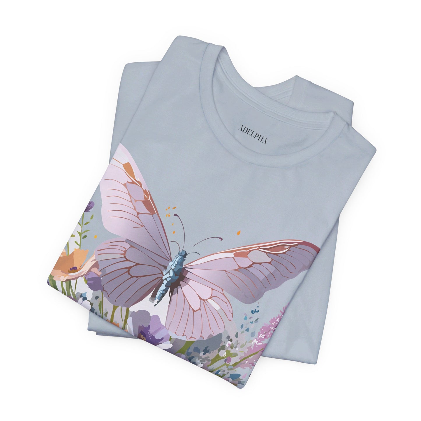 Natural Cotton Tee Shirt with Butterfly