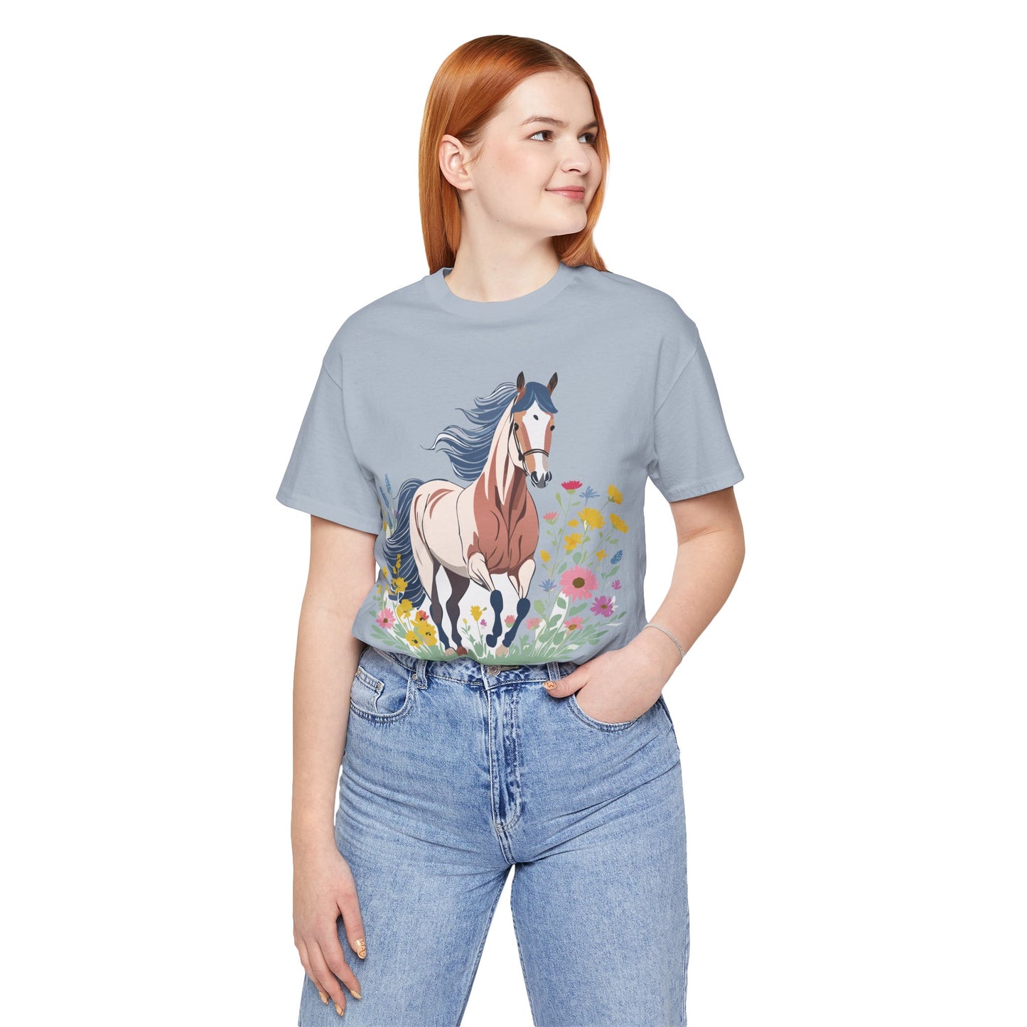 Natural Cotton Tee Shirt with Horse