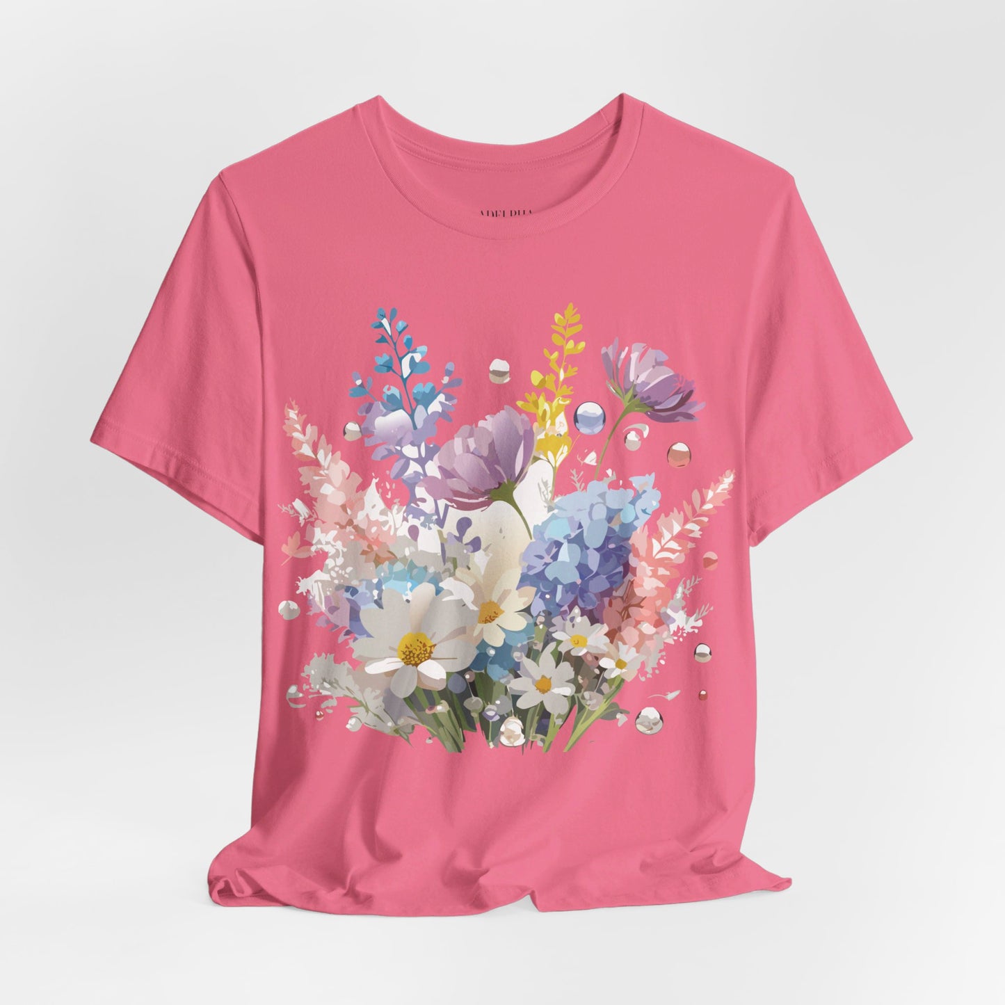 Natural Cotton Tee Shirt with Flowers