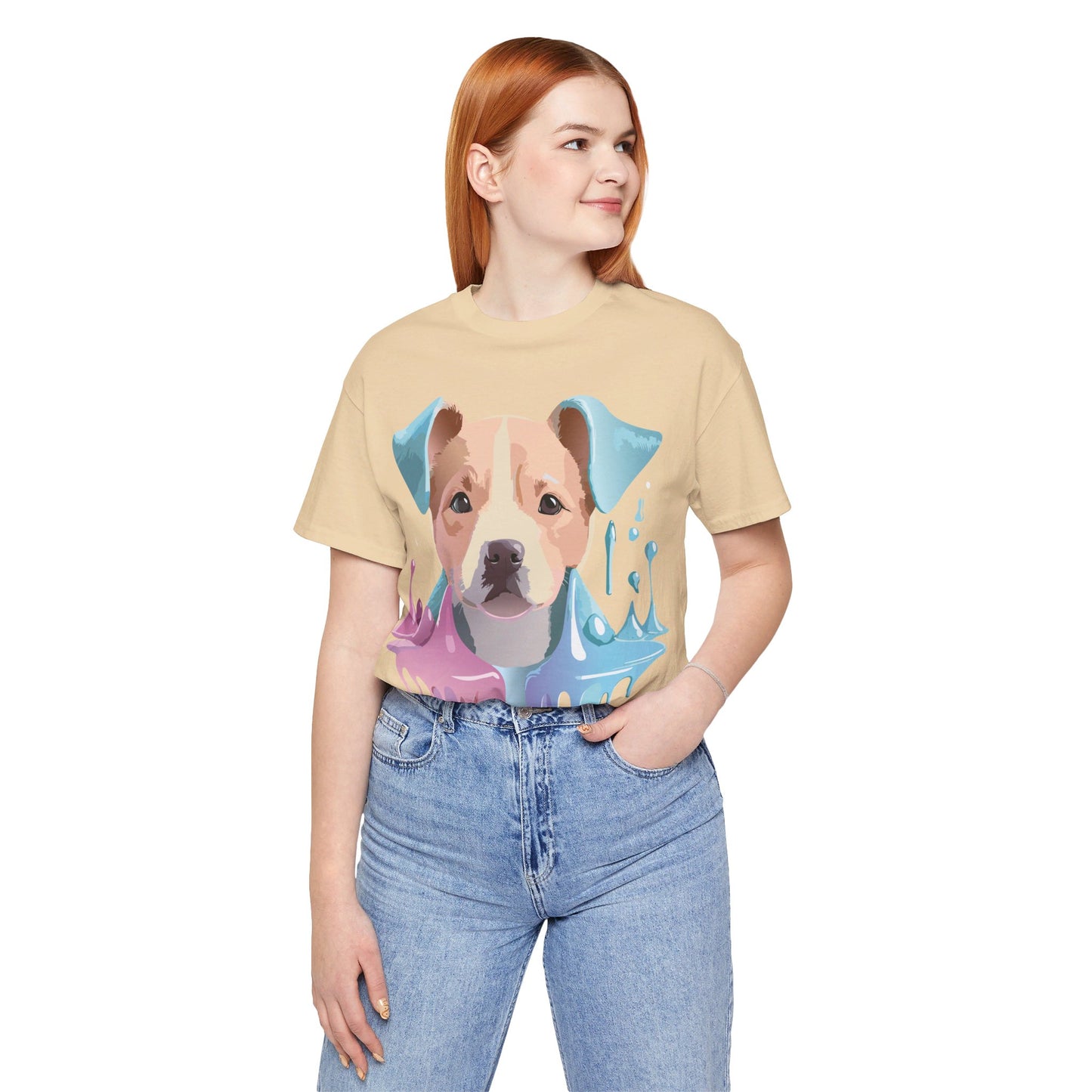 Natural Cotton Tee Shirt with Dog