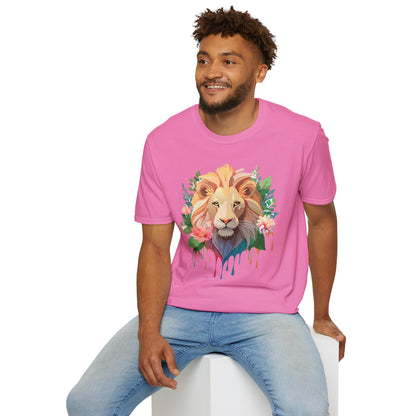 Gildan Unisex Lion Shirt Floral Lion Tee Animal Print Softstyle Tee