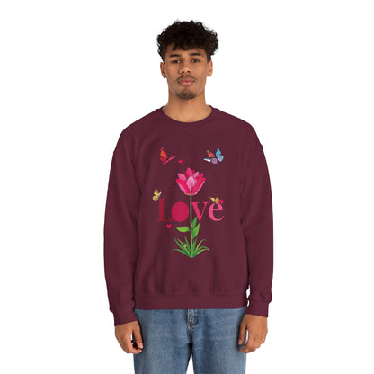 Unisex Floral Love Sweatshirt Floral Butterfly Design Cotton Poly Valentines Day