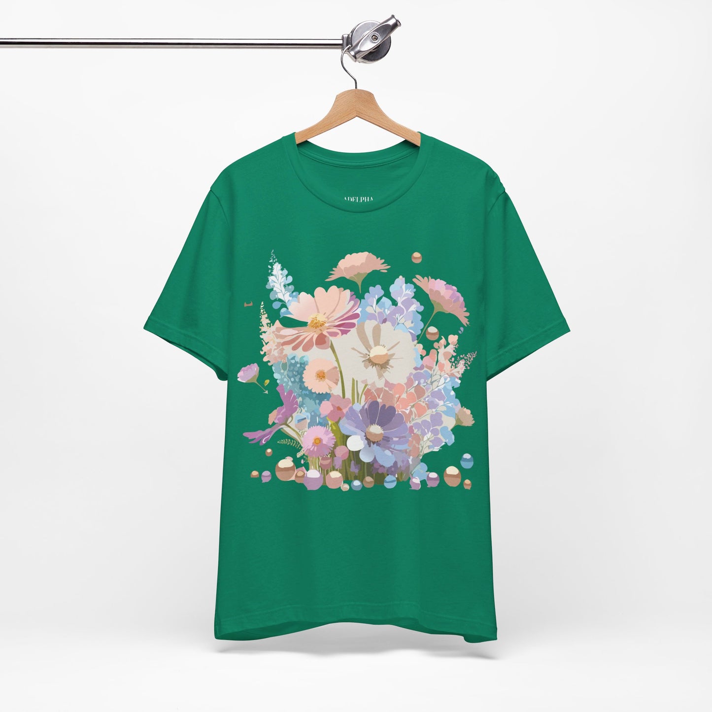 Natural Cotton Tee Shirt with Flowers