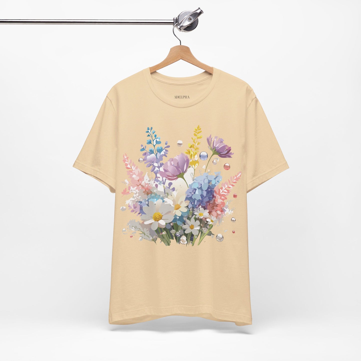 Natural Cotton Tee Shirt with Flowers