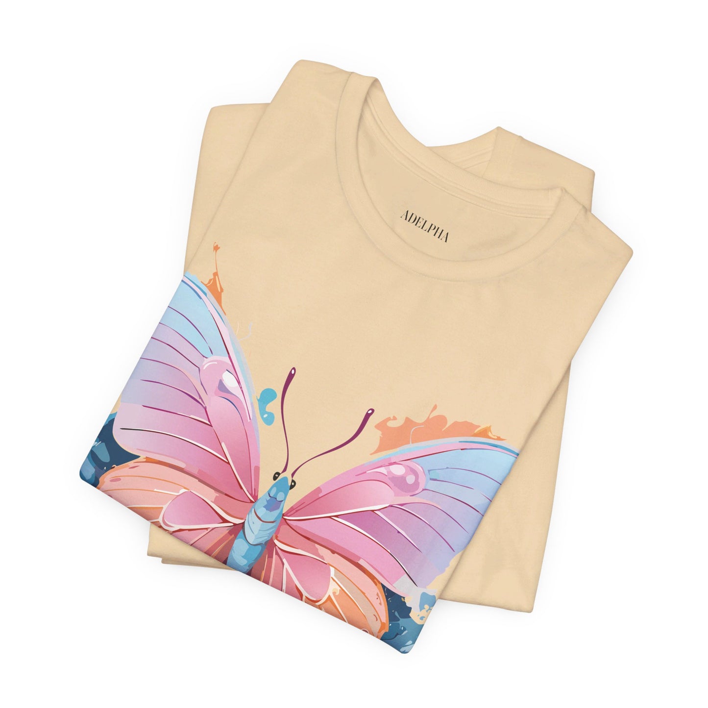 Natural Cotton Tee Shirt with Butterfly