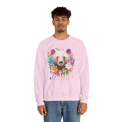 Unisex Floral Bear Sweatshirt With Art Design Gildan 18000 Crewneck