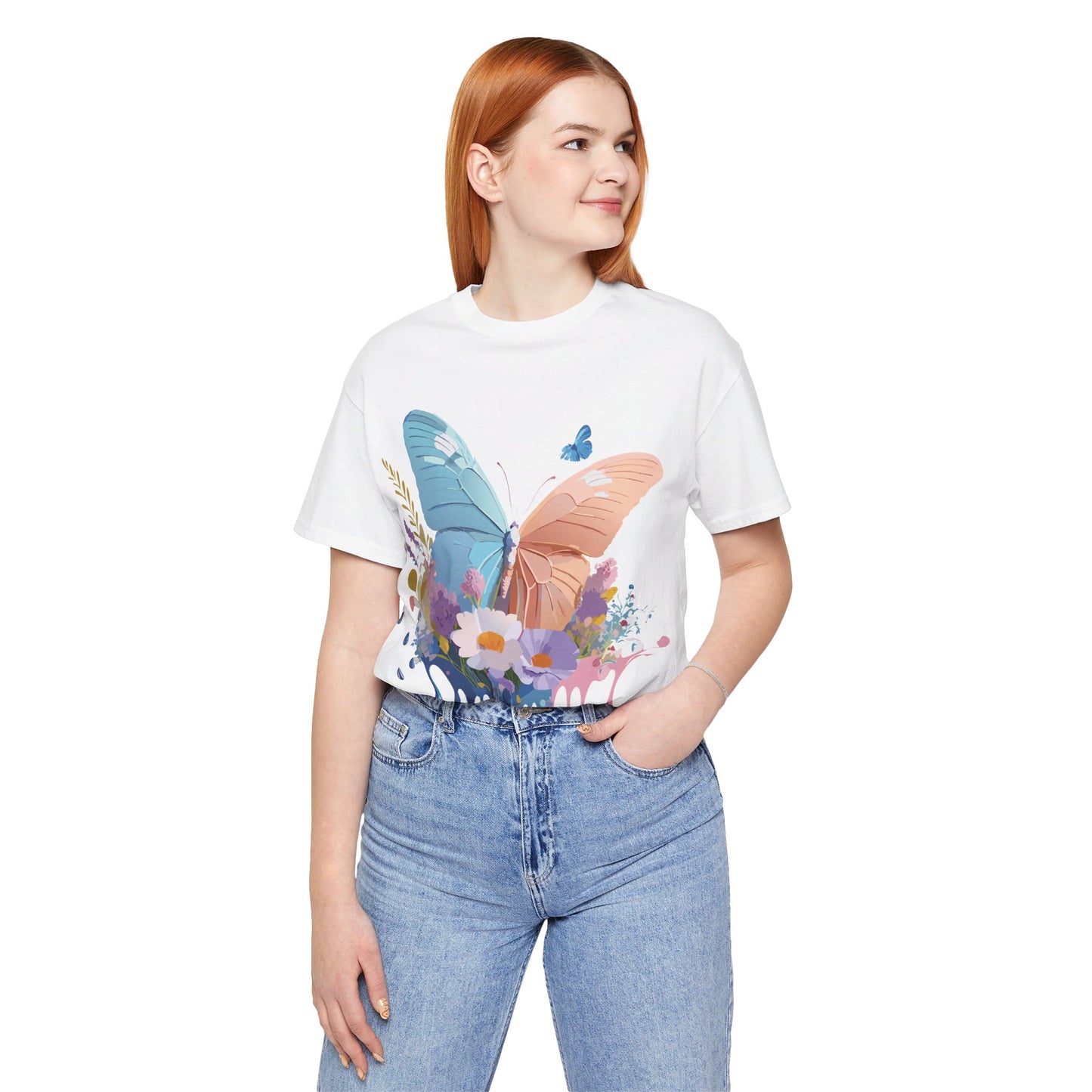 Natural Cotton Tee Shirt with Butterfly