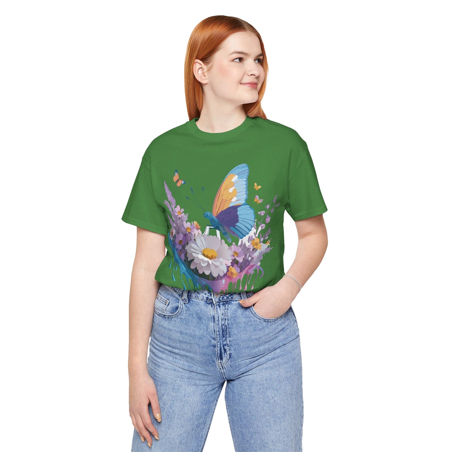 Natural Cotton Tee Shirt with Butterfly