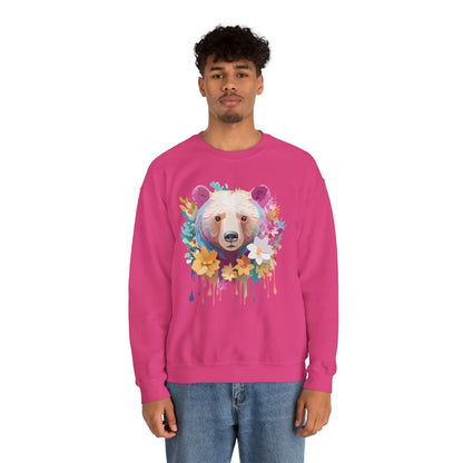 Unisex Floral Bear Sweatshirt With Art Design Gildan 18000 Crewneck