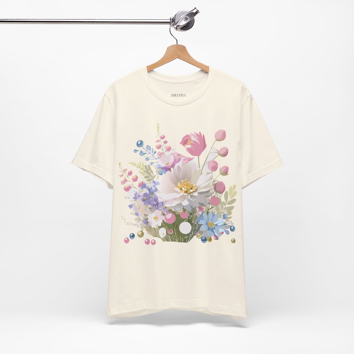 Natural Cotton Tee Shirt with Flowers