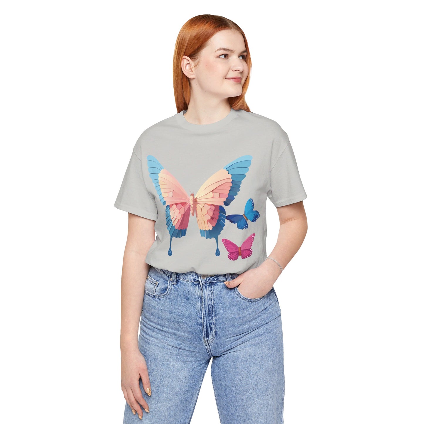 Natural Cotton Tee Shirt with Butterfly