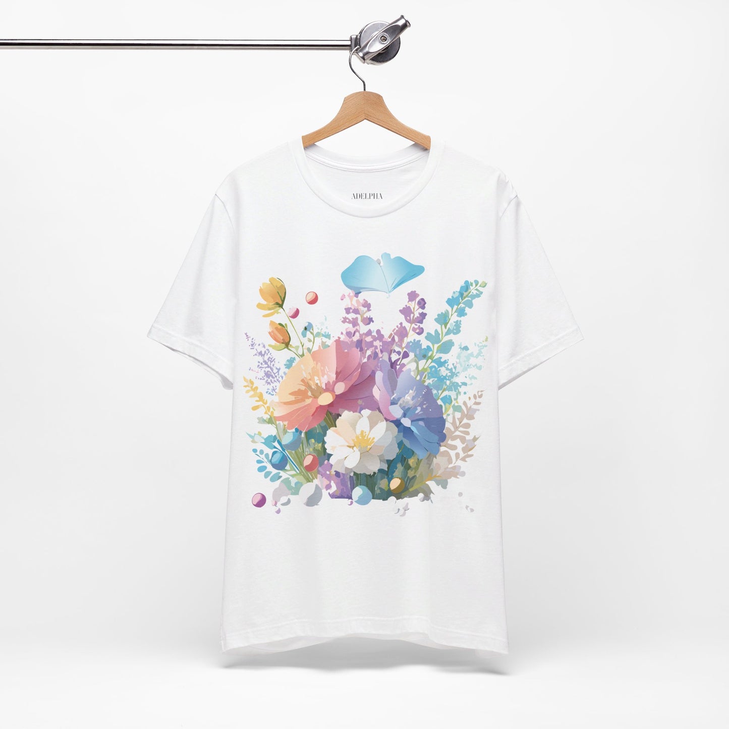 Natural Cotton Tee Shirt with Flowers