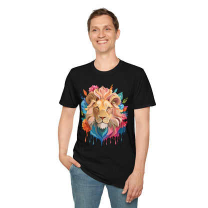 Lion Shirt Unisex Floral Lion Tee Gildan Softstyle 64000 Lightweight Cotton Tee