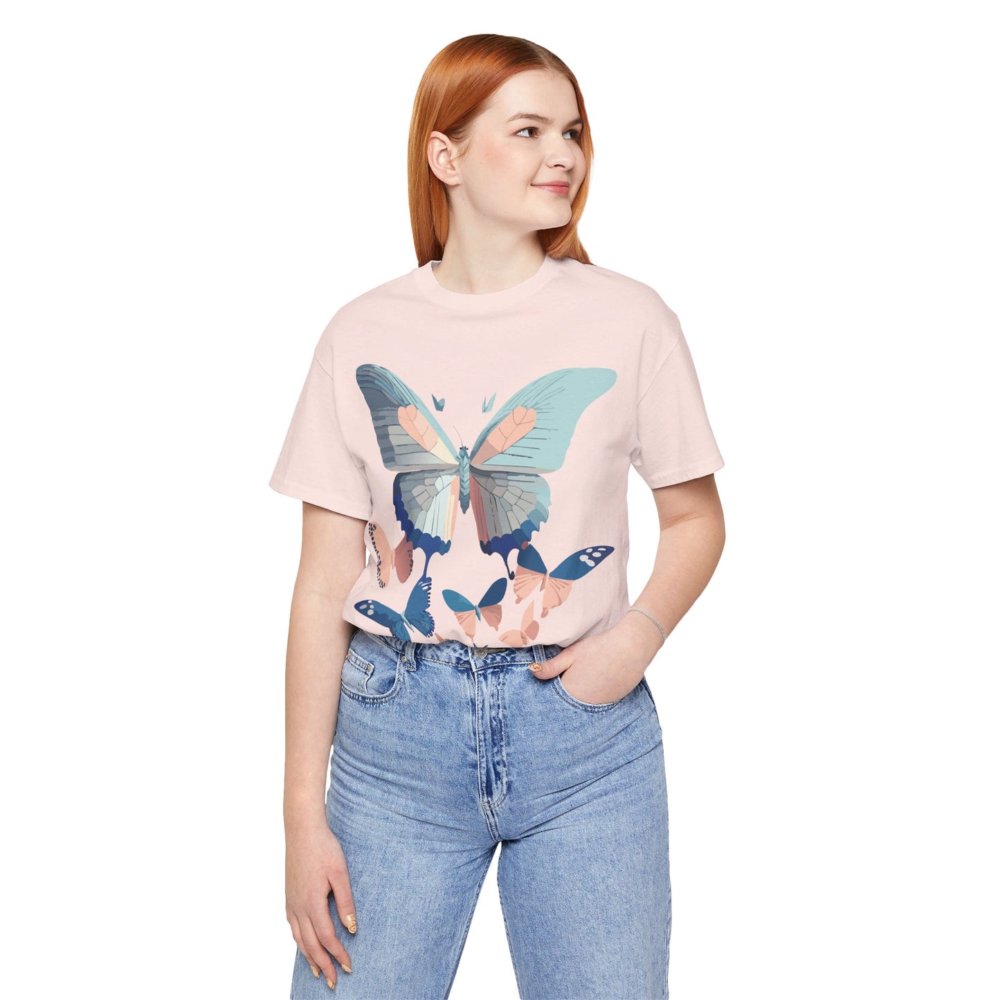 Natural Cotton Tee Shirt with Butterfly