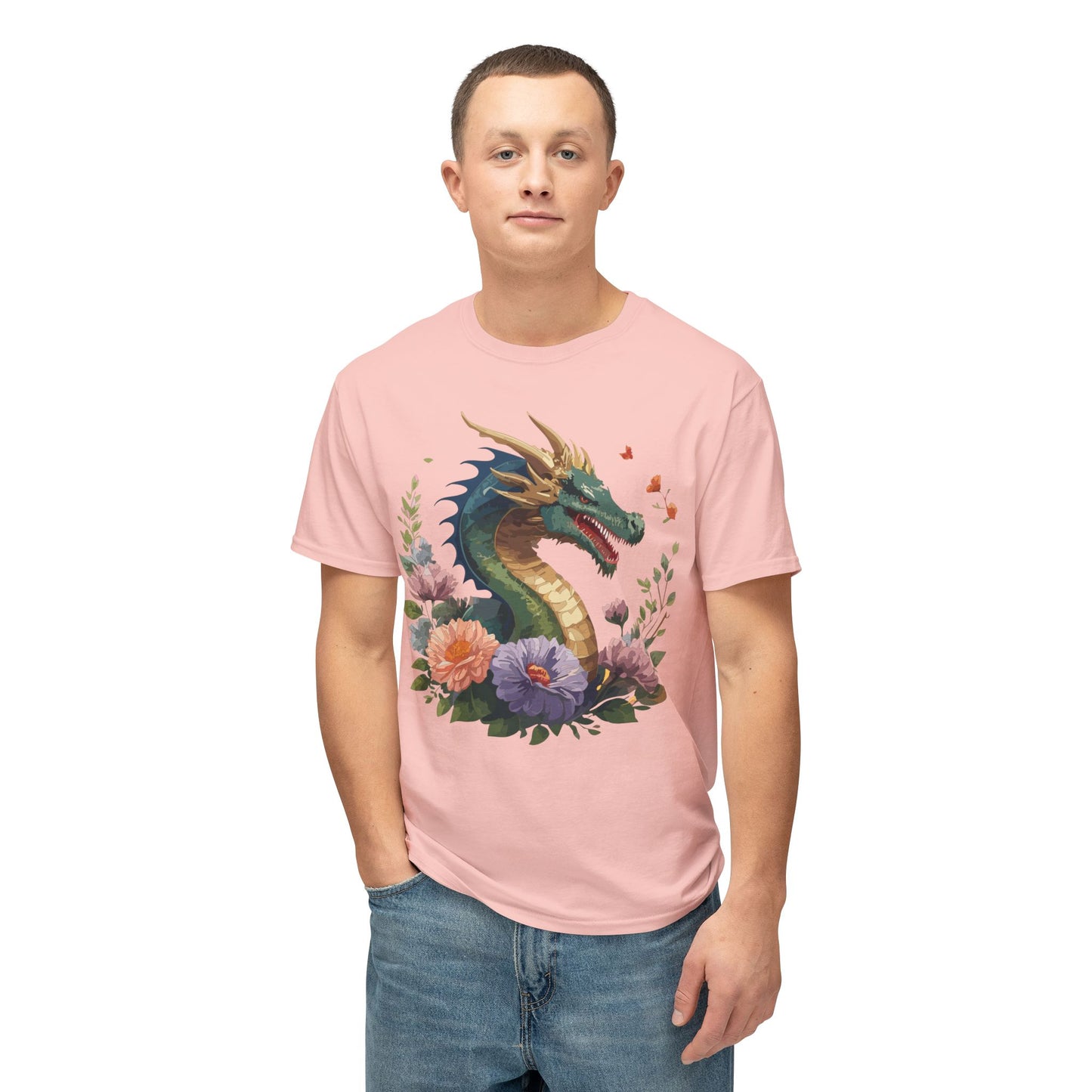 Dragon T-Shirt, Vintage Dragon Tee, Floral Tees, Dragon Art Design Shirt, Tee Shirt with Dragon 4