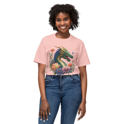Dragon Art Tee Shirt Unisex Floral Print Cotton Tee USA Made