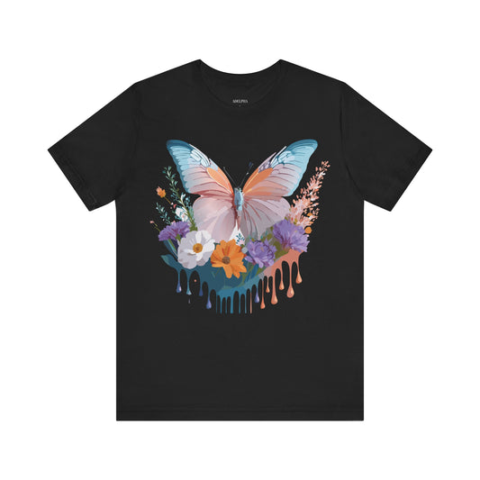 Natural Cotton Tee Shirt with Butterfly