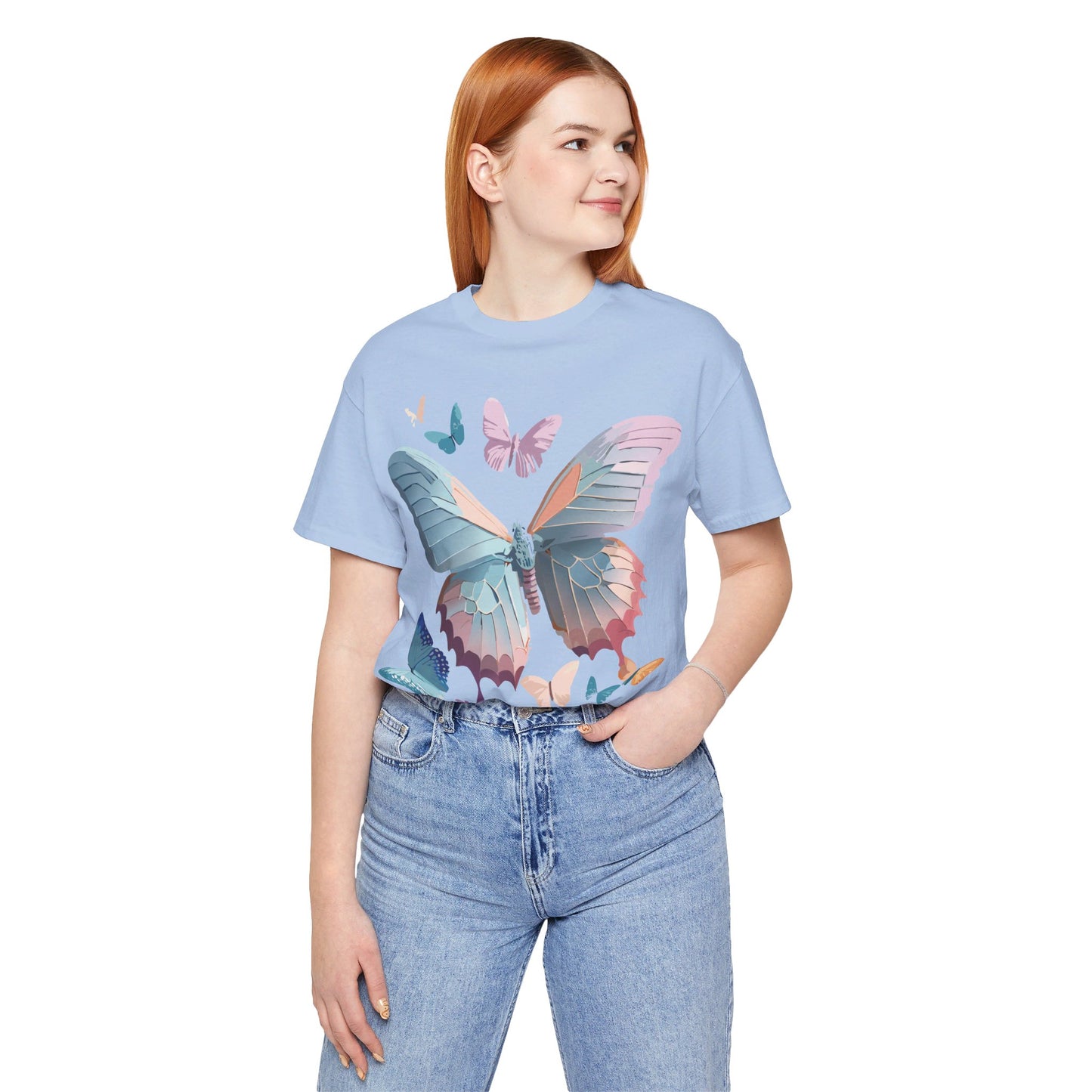 Natural Cotton Tee Shirt with Butterfly