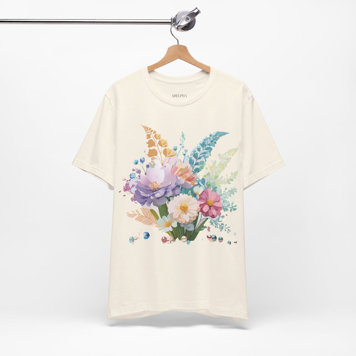 Natural Cotton Tee Shirt with Flowers