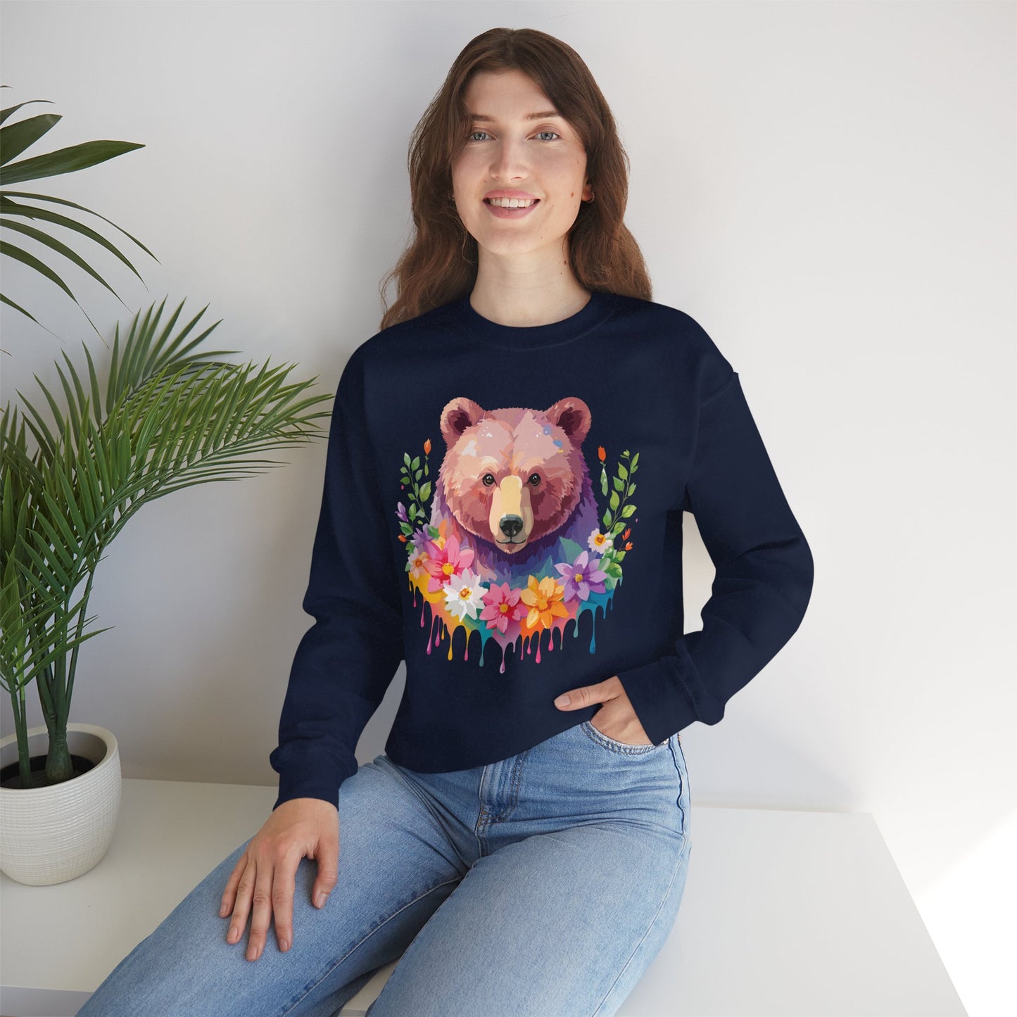 Unisex Floral Bear Sweatshirt, Animals Sweatshirt, Floral Sweatshirt, Art Design Sweatshirt