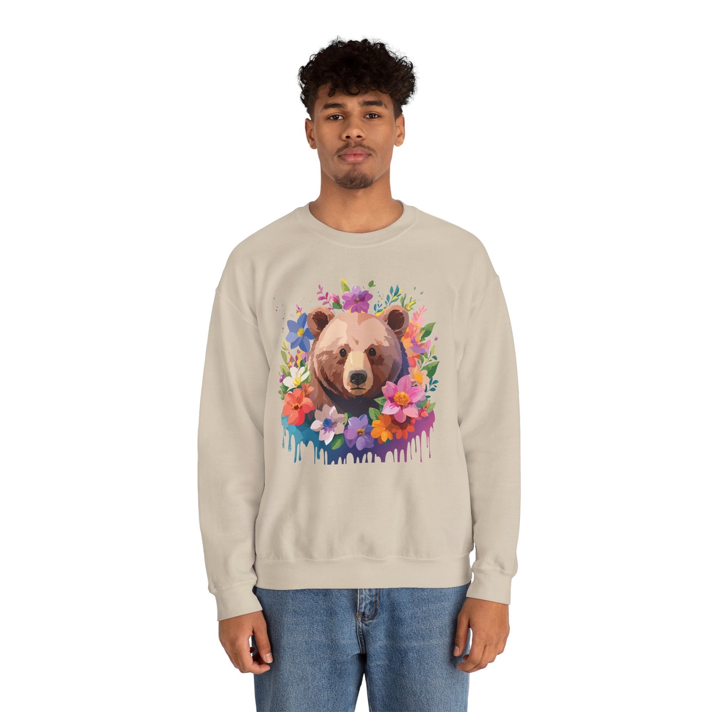 Unisex Floral Bear Sweatshirt, Animals Sweatshirt, Floral Sweatshirt, Art Design Sweatshirt