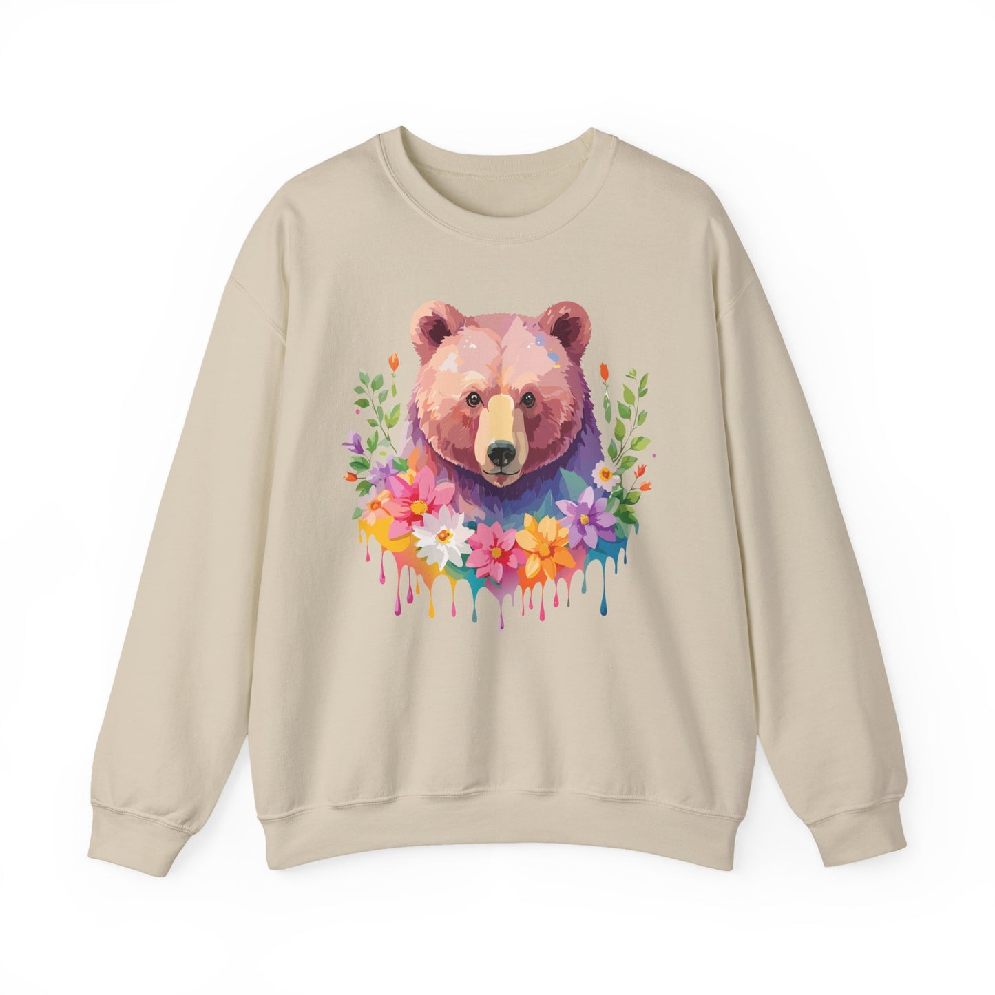 Unisex Floral Bear Sweatshirt, Animals Sweatshirt, Floral Sweatshirt, Art Design Sweatshirt