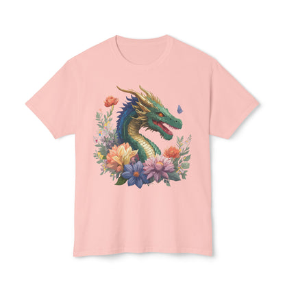 Dragon Art Tee Shirt Unisex Floral Print Cotton Tee USA Made