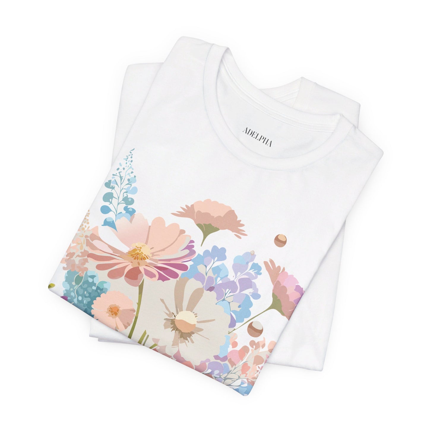 Natural Cotton Tee Shirt with Flowers