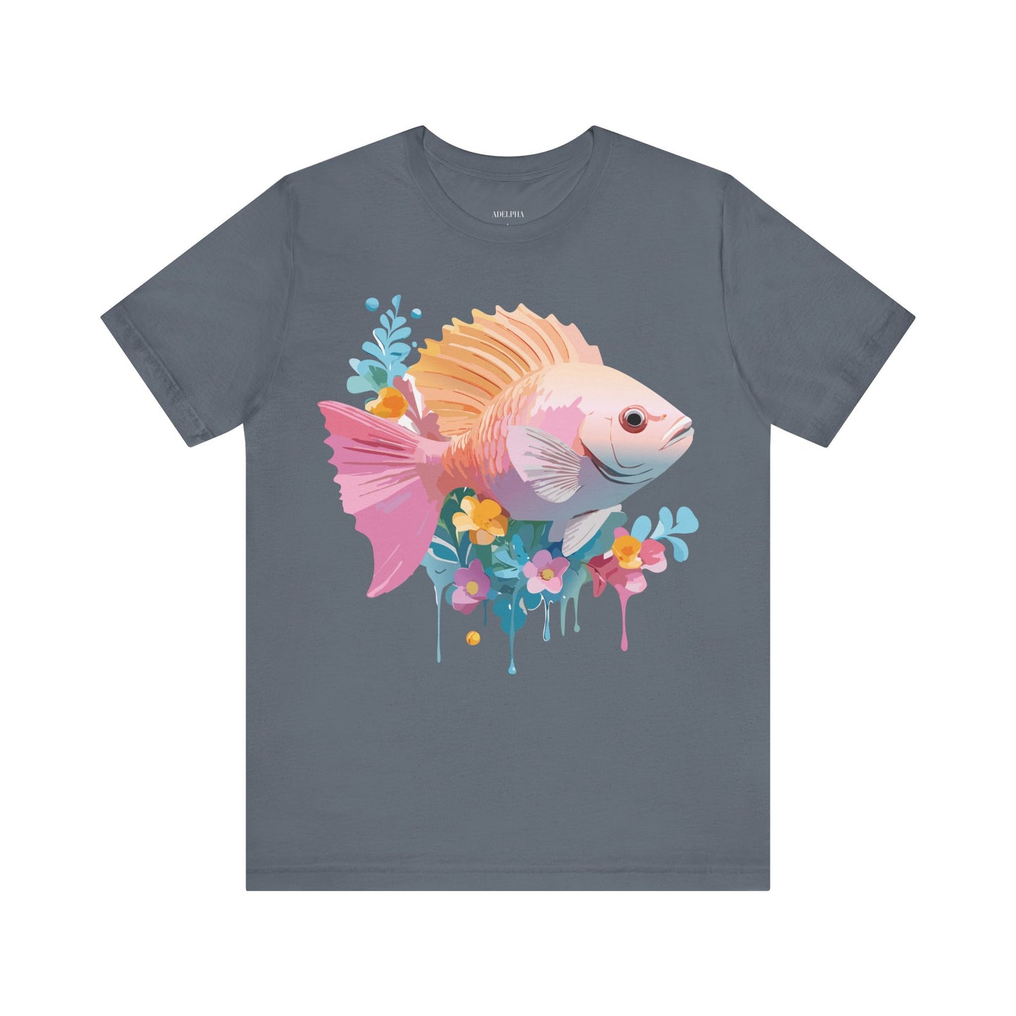 Natural Cotton Tee Shirt with Fish