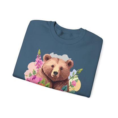 Unisex Floral Bear Sweatshirt With Art Design Animals Print Graphic