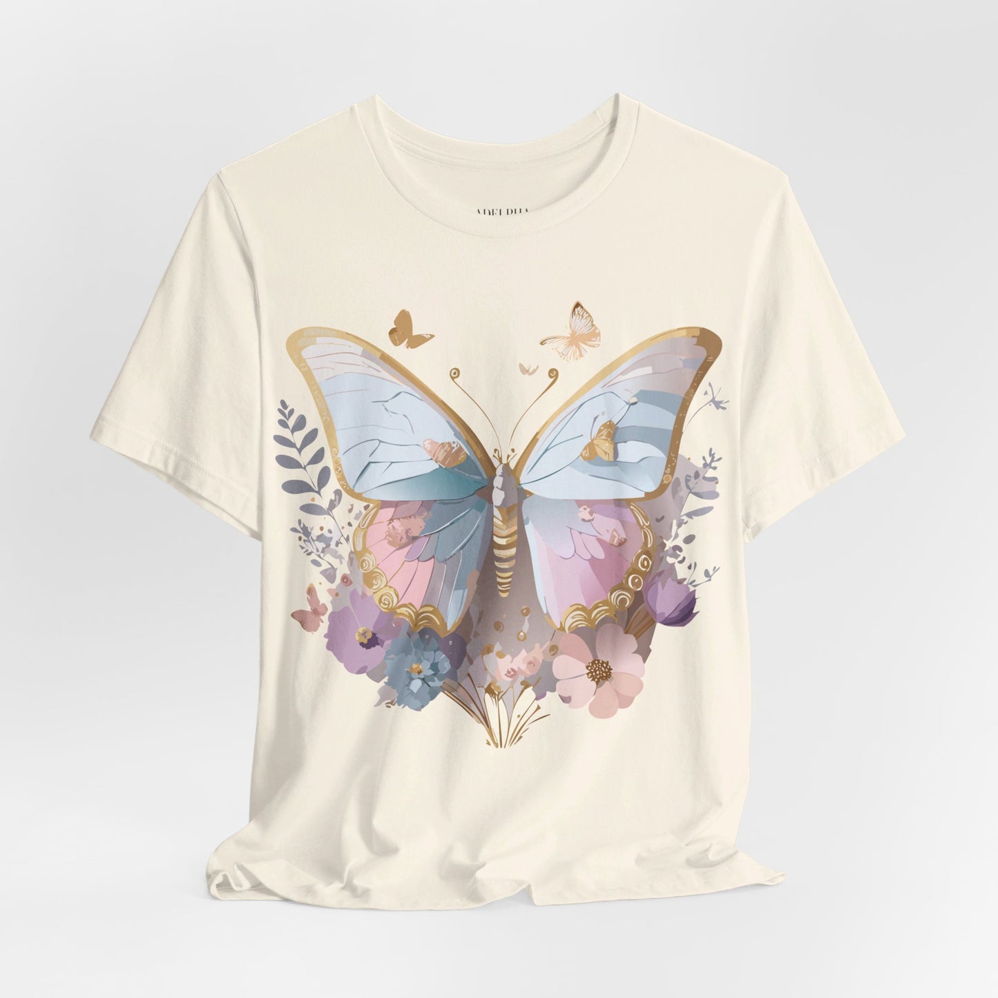 Natural Cotton Tee Shirt with Butterfly