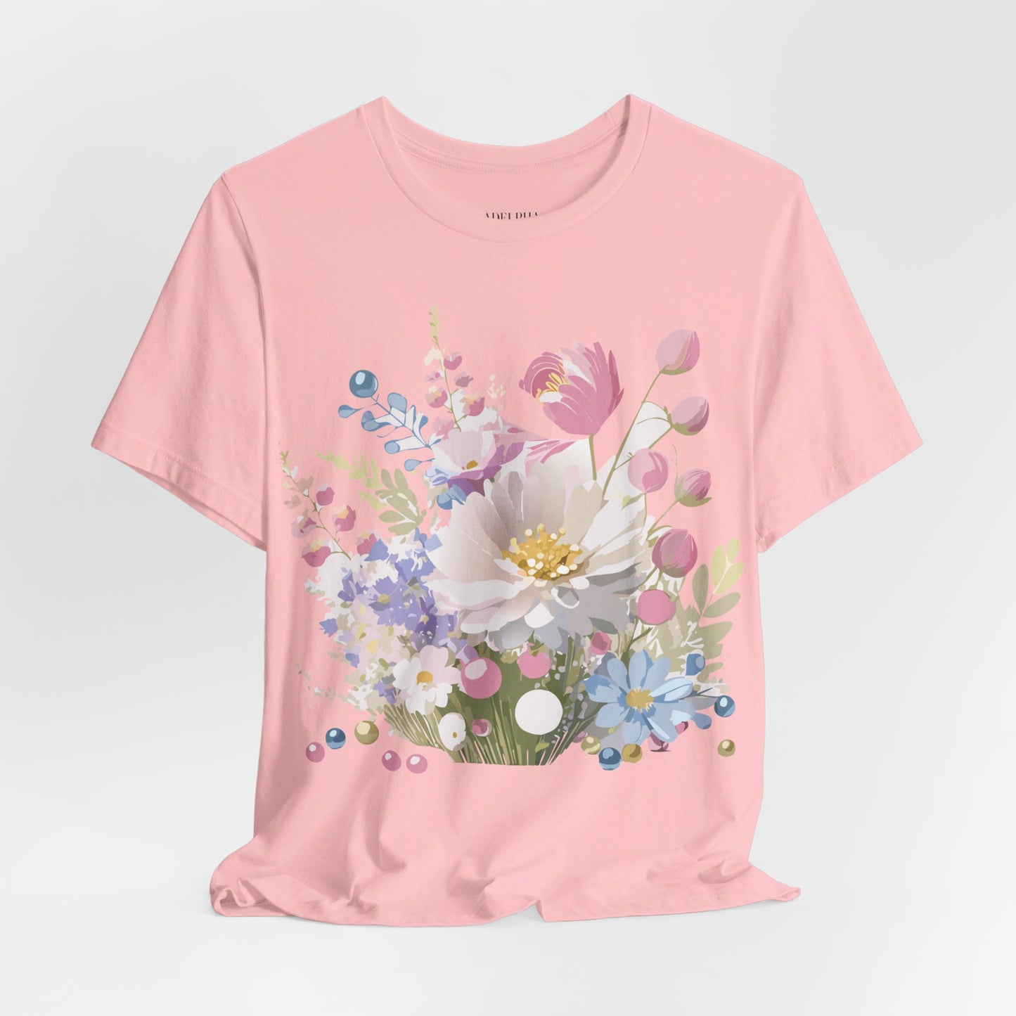 Natural Cotton Tee Shirt with Flowers