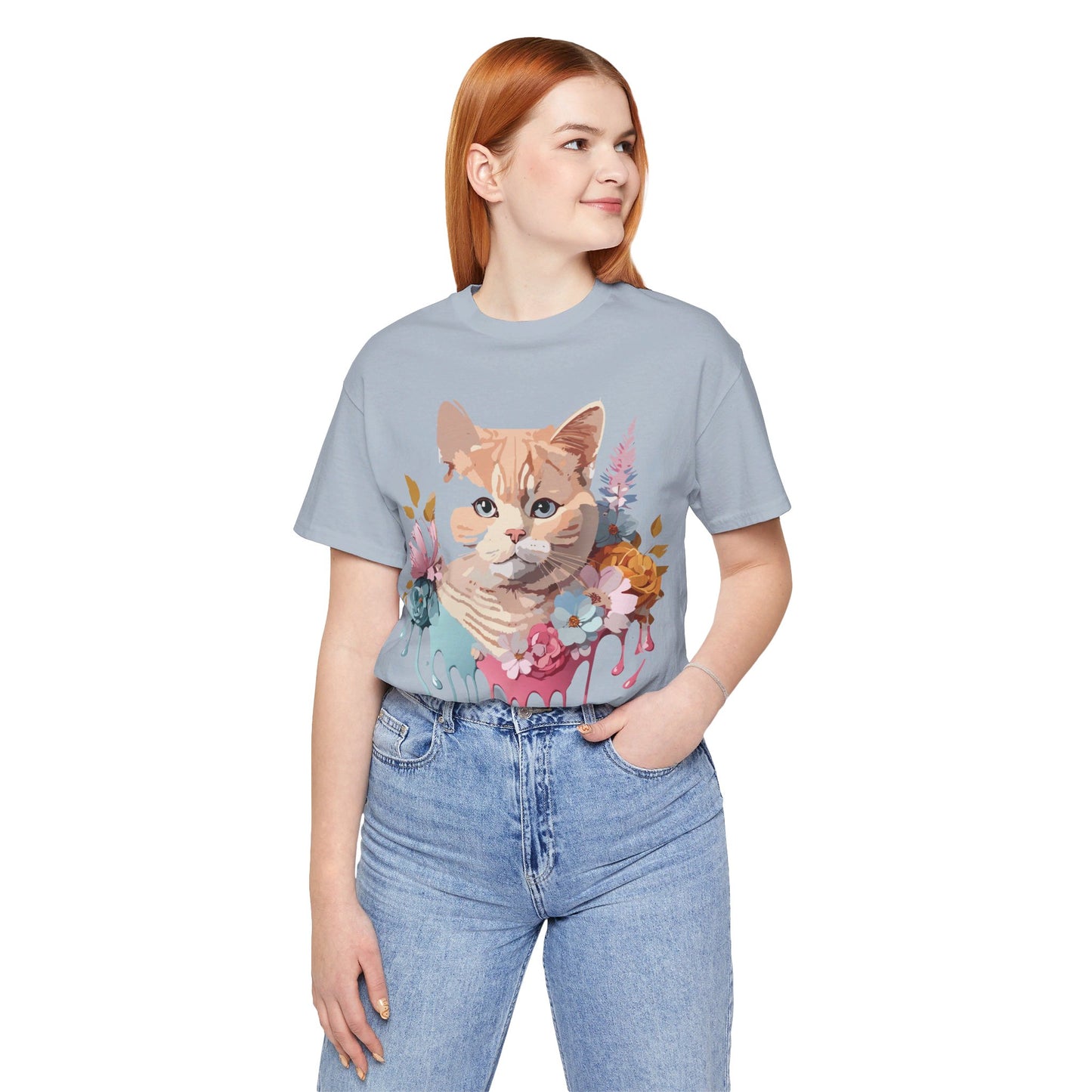 Natural Cotton Tee Shirt with Cat