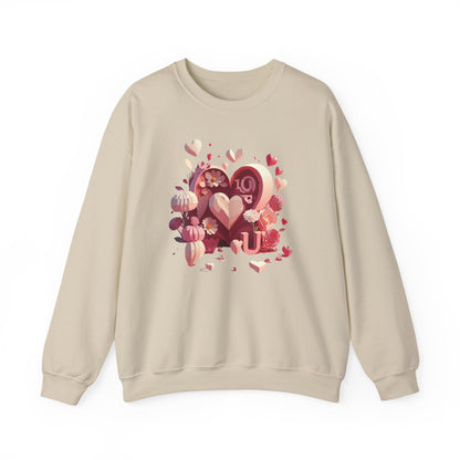 Unisex Floral Big Heart Sweatshirt Love Floral Valentine Day Cotton Poly Blend