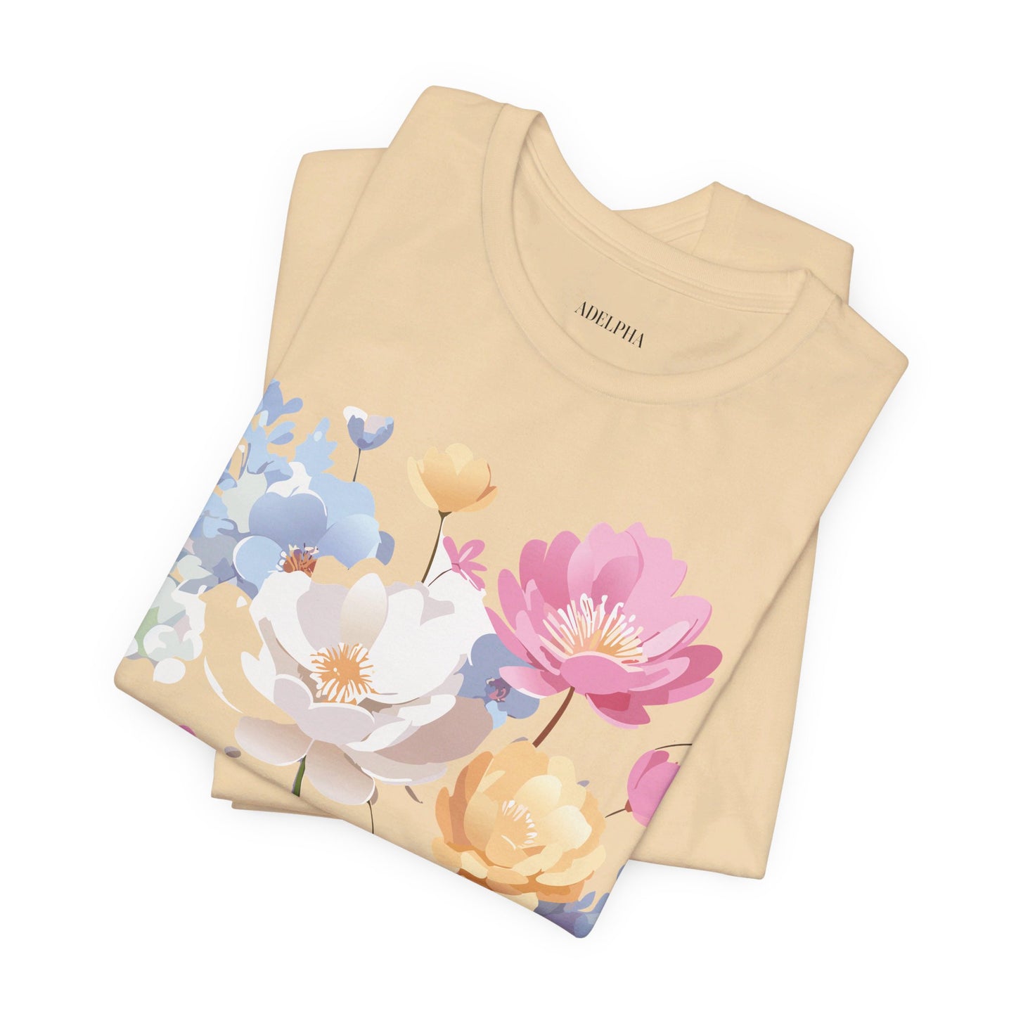 Natural Cotton Tee Shirt with Flowers