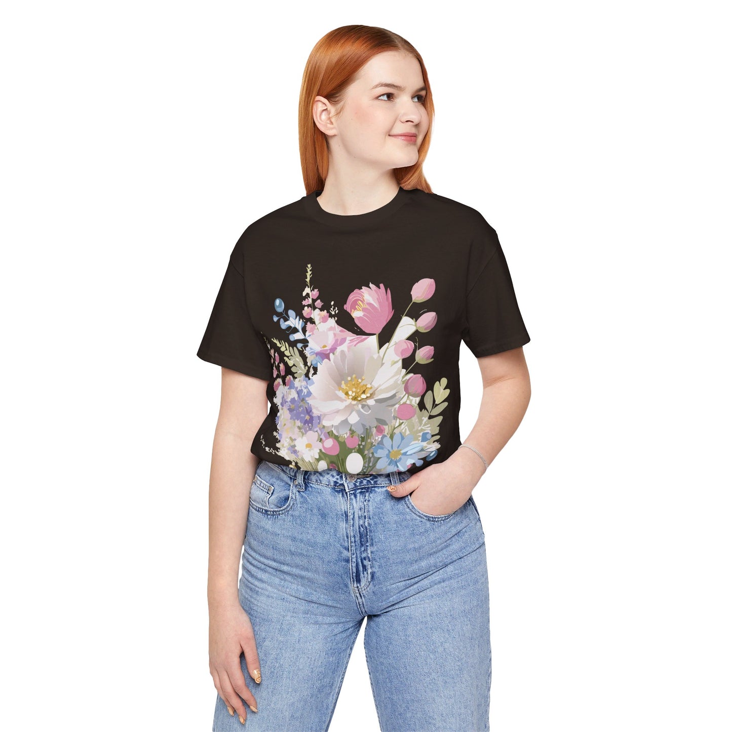 Natural Cotton Tee Shirt with Flowers