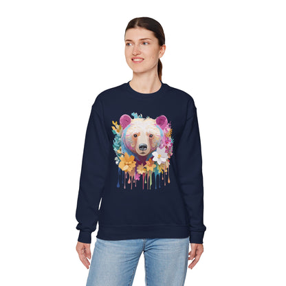 Unisex Floral Bear Sweatshirt With Art Design Gildan 18000 Crewneck