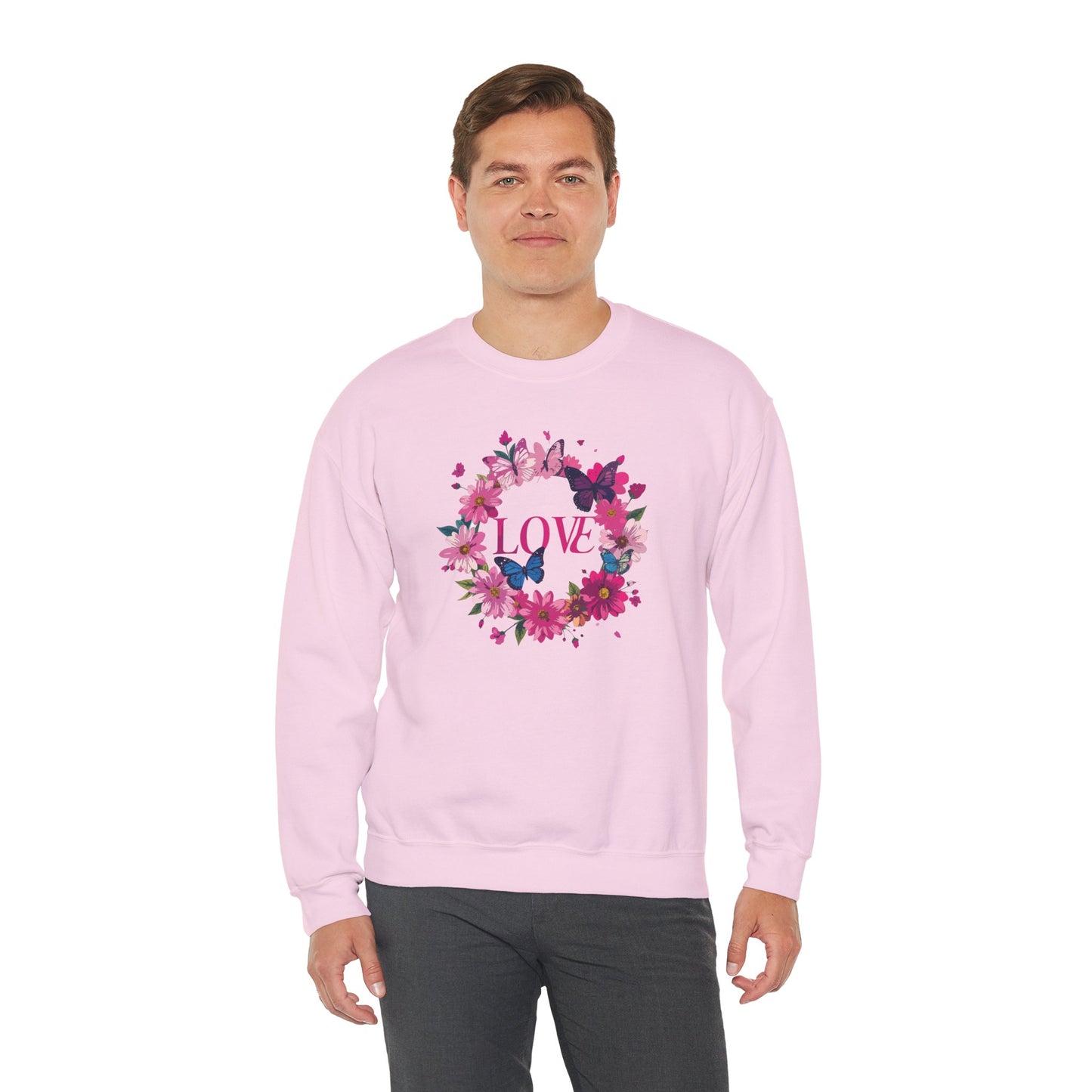 Unisex Floral Love Sweatshirt Butterfly Print 50 50 Cotton Poly Valentines Day