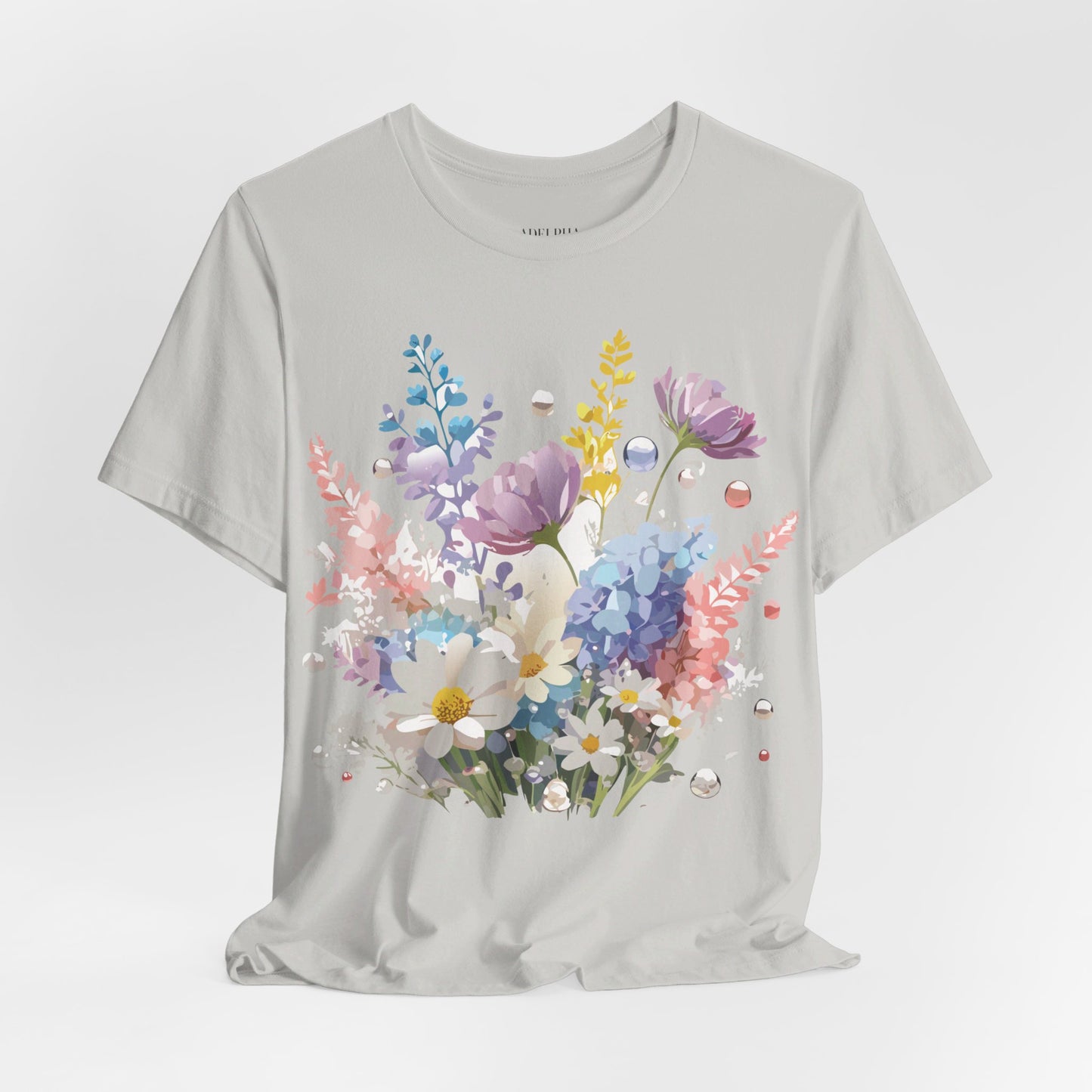 Natural Cotton Tee Shirt with Flowers