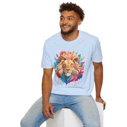 Lion Shirt Unisex Floral Lion Tee Gildan Softstyle 64000 Lightweight Cotton Tee
