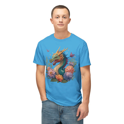 Dragon Art Tee Unisex Vintage Floral Tee Full Color Print HD Cotton