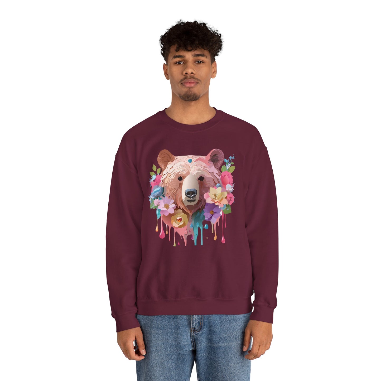 Unisex Floral Bear Sweatshirt, Animals Sweatshirt, Floral Sweatshirt, Art Design Sweatshirt