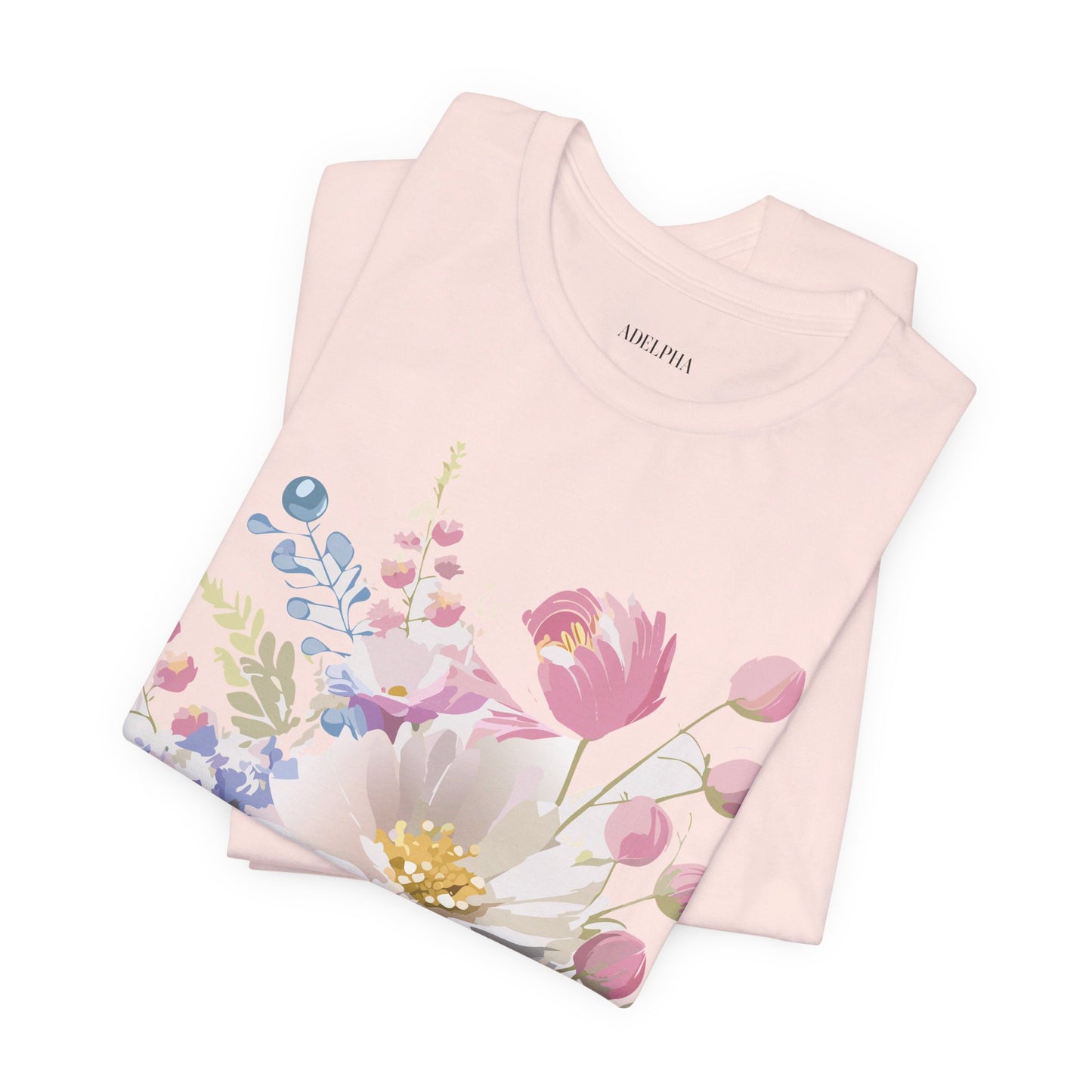 Natural Cotton Tee Shirt with Flowers