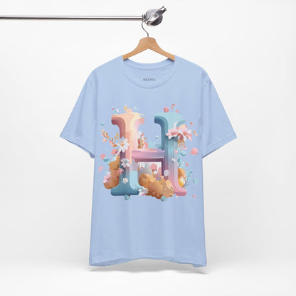 Natural Cotton Tee Shirt - Letters Collection - H Printify