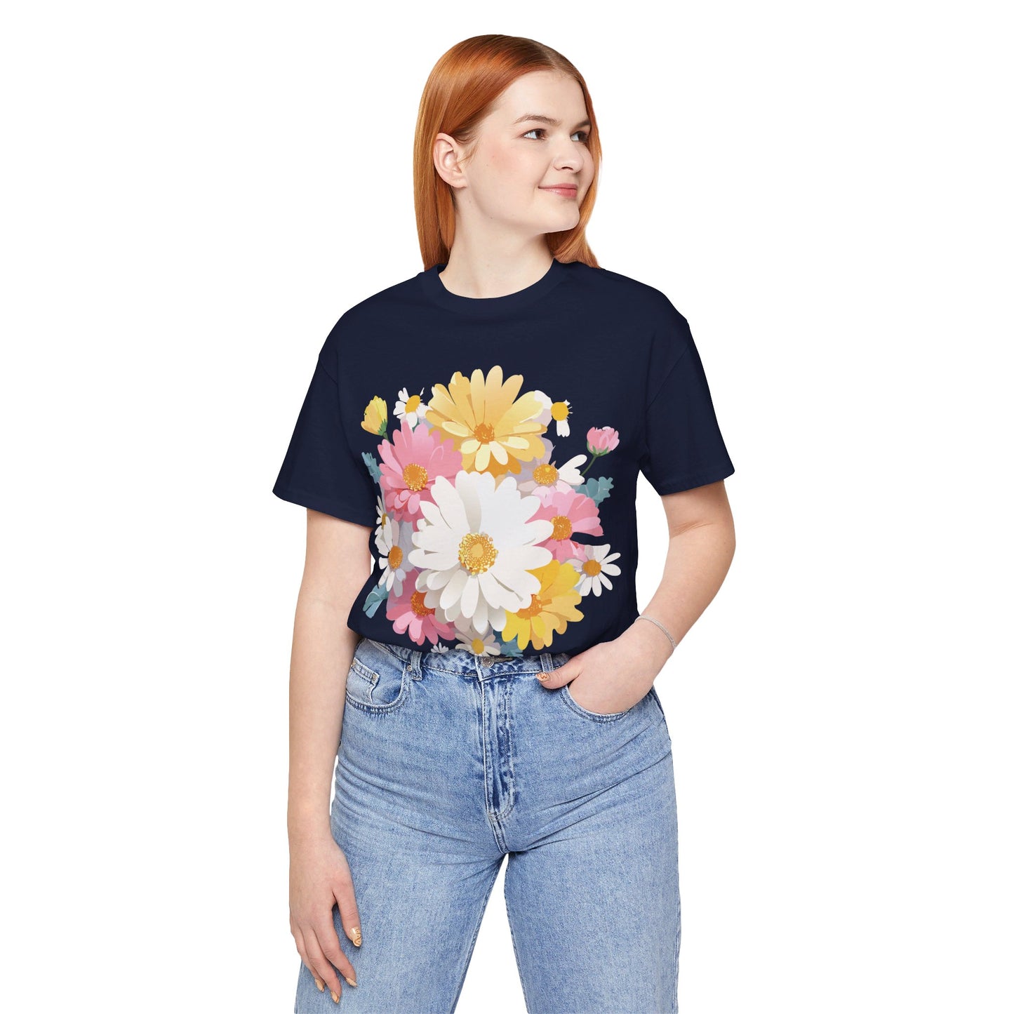 T-shirt en coton naturel avec fleurs