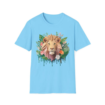 Lion Shirt Unisex Floral Lion Tee Animal Print Short Sleeve Tee