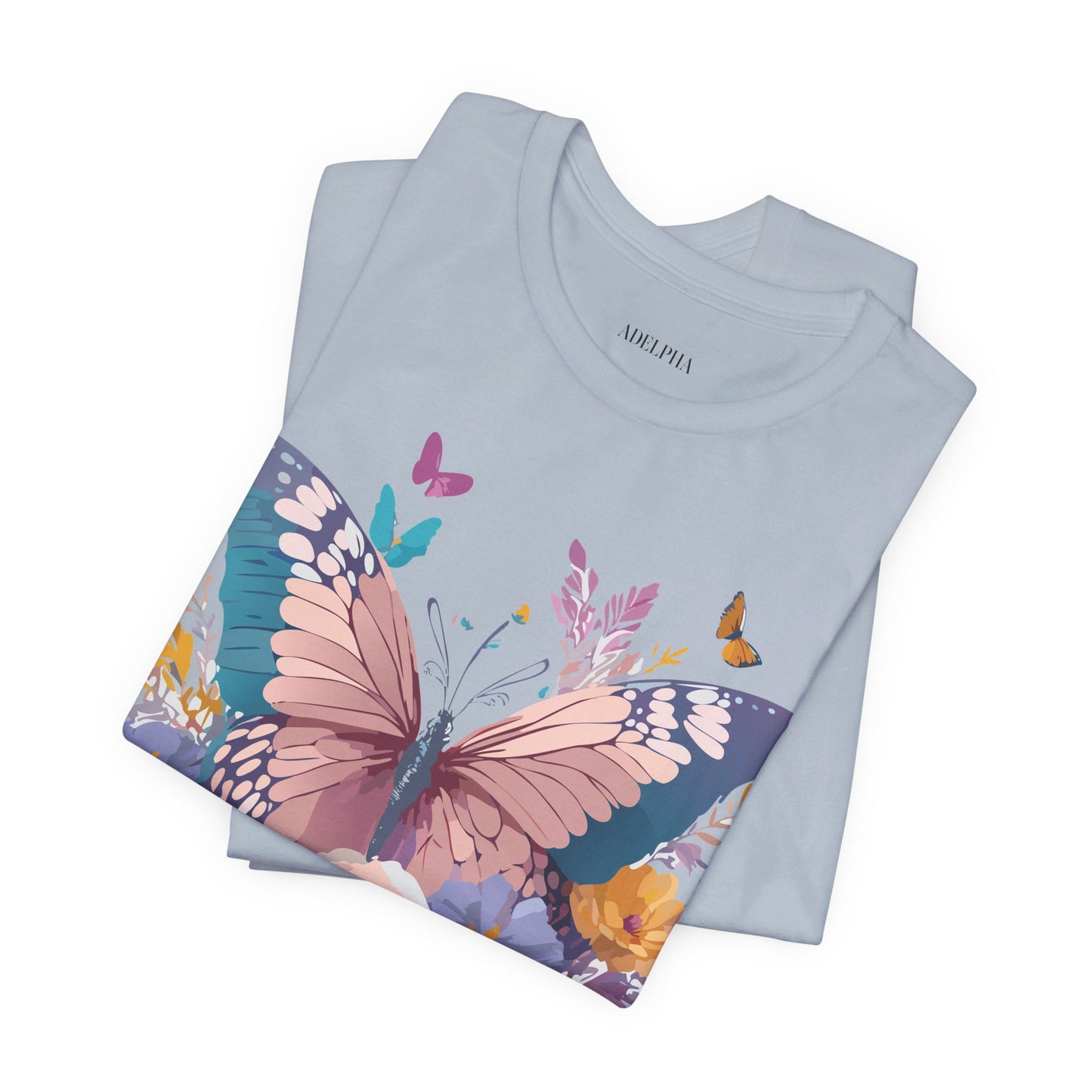 Natural Cotton Tee Shirt with Butterfly